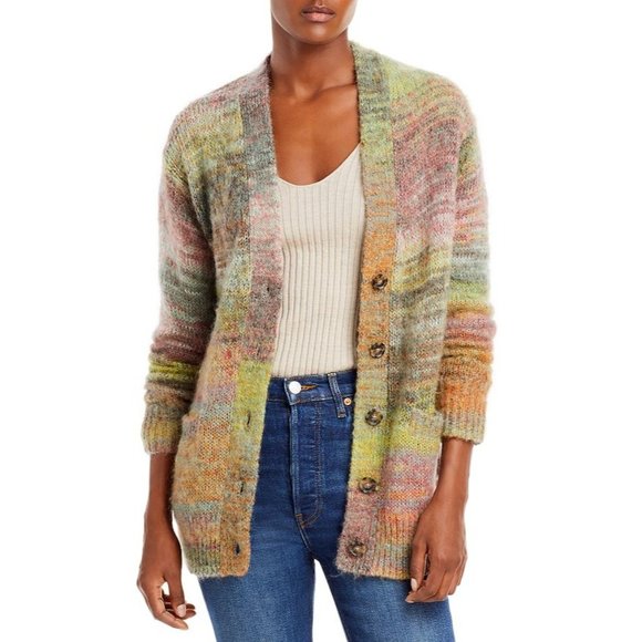 *$495 NWT RE/DONE 90s OVERSIZED LIME SPACE DYE CARDIGAN SWEATER S - Picture 1 of 8
